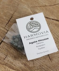 Perles Agate Mousse 6mm , 1 pièce